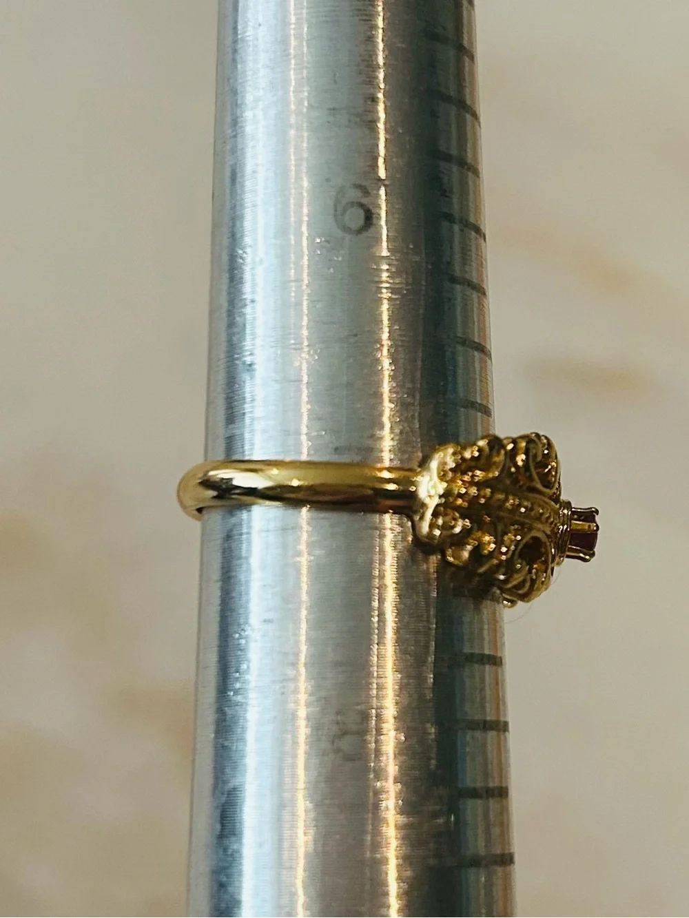 Vintage Gold Toned Filigree Ring with Pink Center Stone - Picture 4 of 4